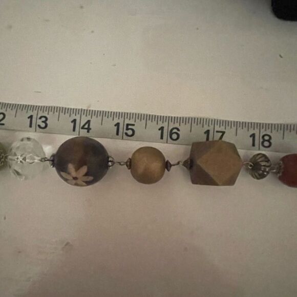 25” Bohemian wood, mixed ceramic, large nugget, beaded necklace w/3” extender - Picture 12 of 13